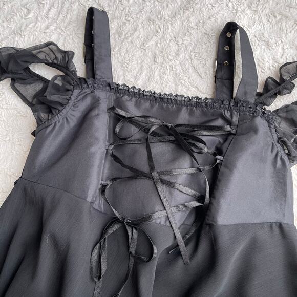 Funhouse gothic corset lace-up midi‎ dress ruffle buckle sleeve whimsigoth goth - Picture 7 of 15